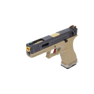 Страйкбольный пистолет WE G18C T2 GBB Pistol ( Black Slide / Silver Barrel / Tan Frame ) WE-G002WET-2